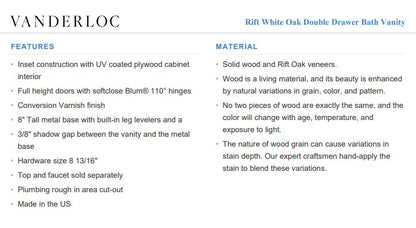 Vanderloc Rift White Oak Double Drawer Bath Vanity