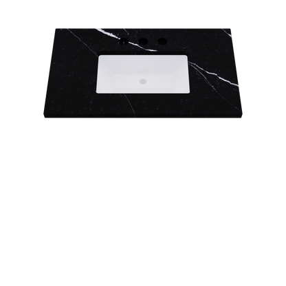37" Vanderloc Silestone® Quartz Bathroom Vanity Top | Single Rectangle Sink | Centered in Eternal Marquina