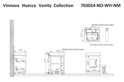 Vinnova, Huesca 24" Single Sink Bath Vanity in North American Oak with White Composite Integral Square Sink Top