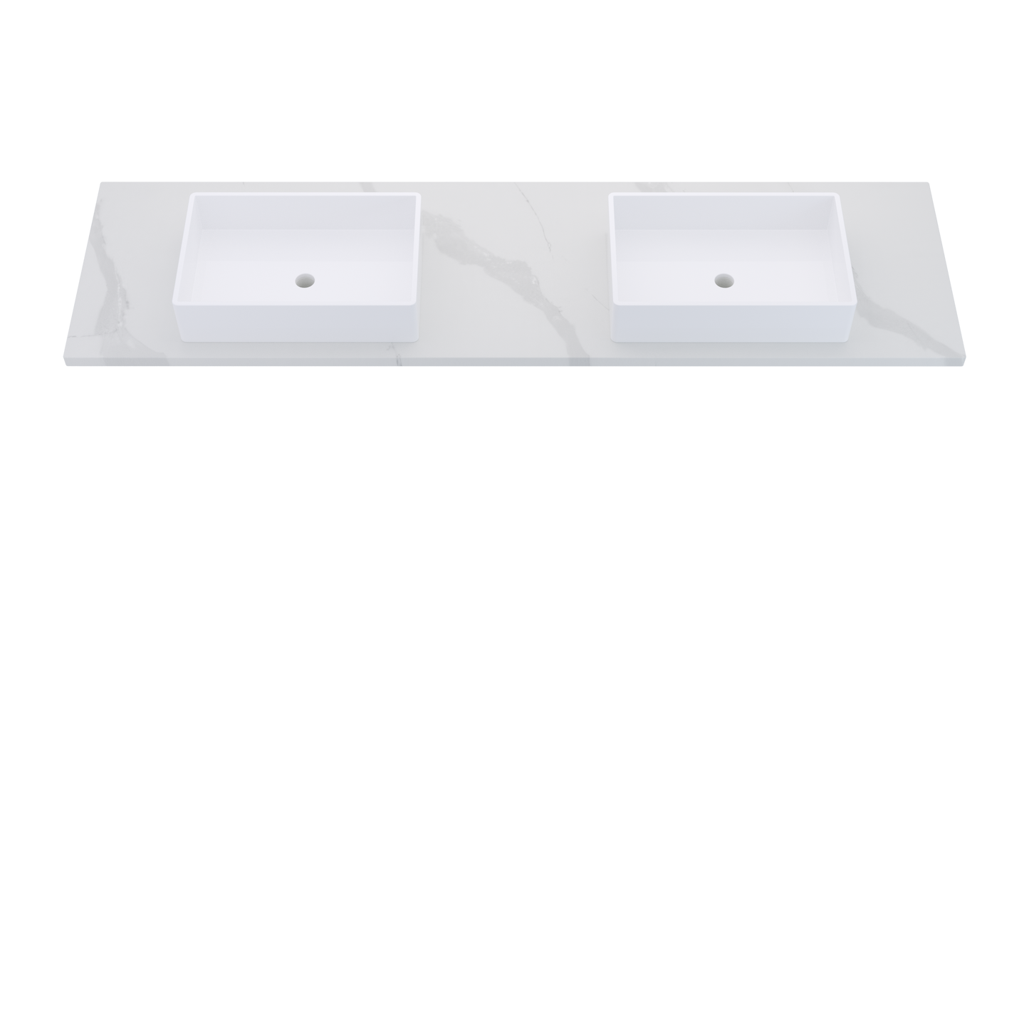 79" Vanderloc Silestone® Quartz Bathroom Vanity Top | Double Vigo Sink | Centered in Classic Calacatta