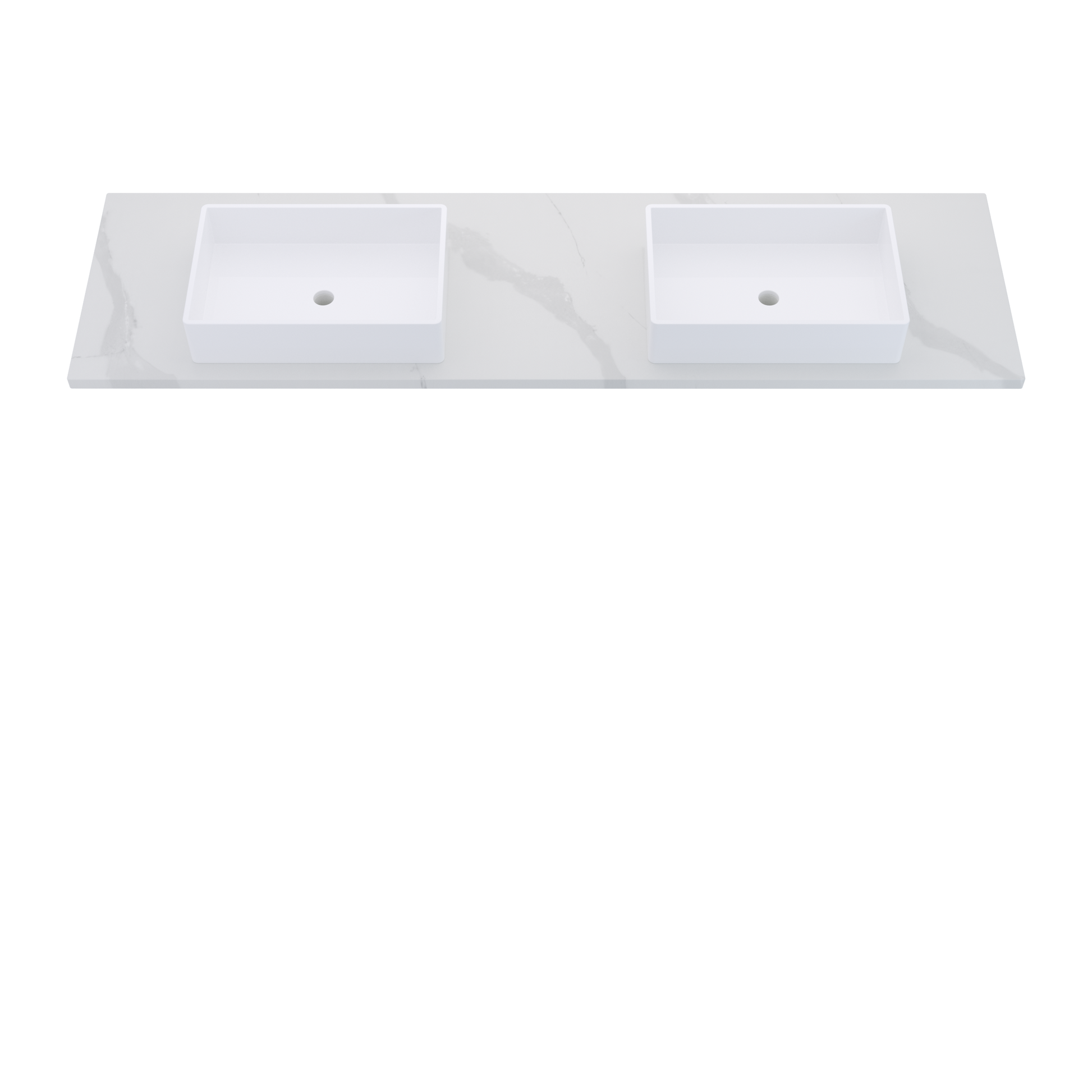 79" Vanderloc Silestone® Quartz Bathroom Vanity Top | Double Vigo Sink | Centered in Classic Calacatta