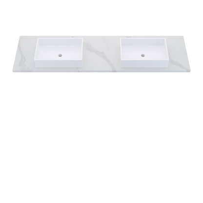 79" Vanderloc Silestone® Quartz Bathroom Vanity Top | Double Vigo Sink | Centered in Classic Calacatta