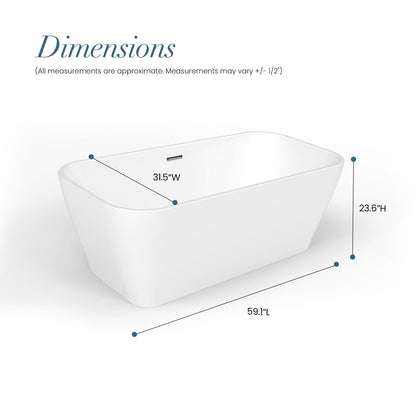 Vinnova, Augustine 59" x 31.5" Soaking Bathtub