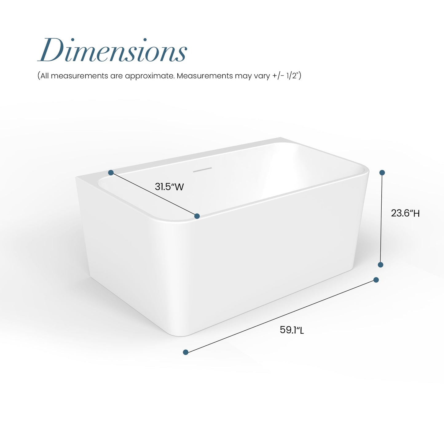 Vinnova, Dashiel 59" x 31.5" Soaking Bathtub