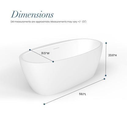 Vinnova, Everly 59" x 31.5" Soaking Bathtub