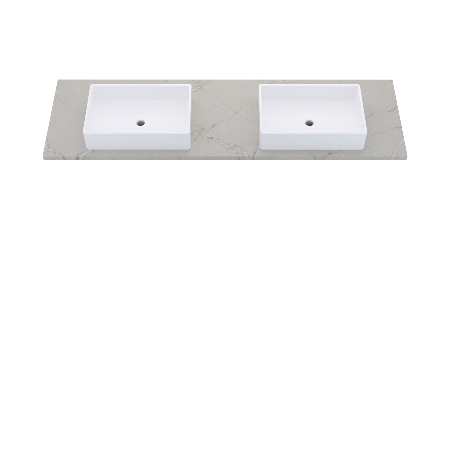 73" Vanderloc Silestone® Quartz Bathroom Vanity Top | Double Vigo Sink | Centered in Victorian Silver