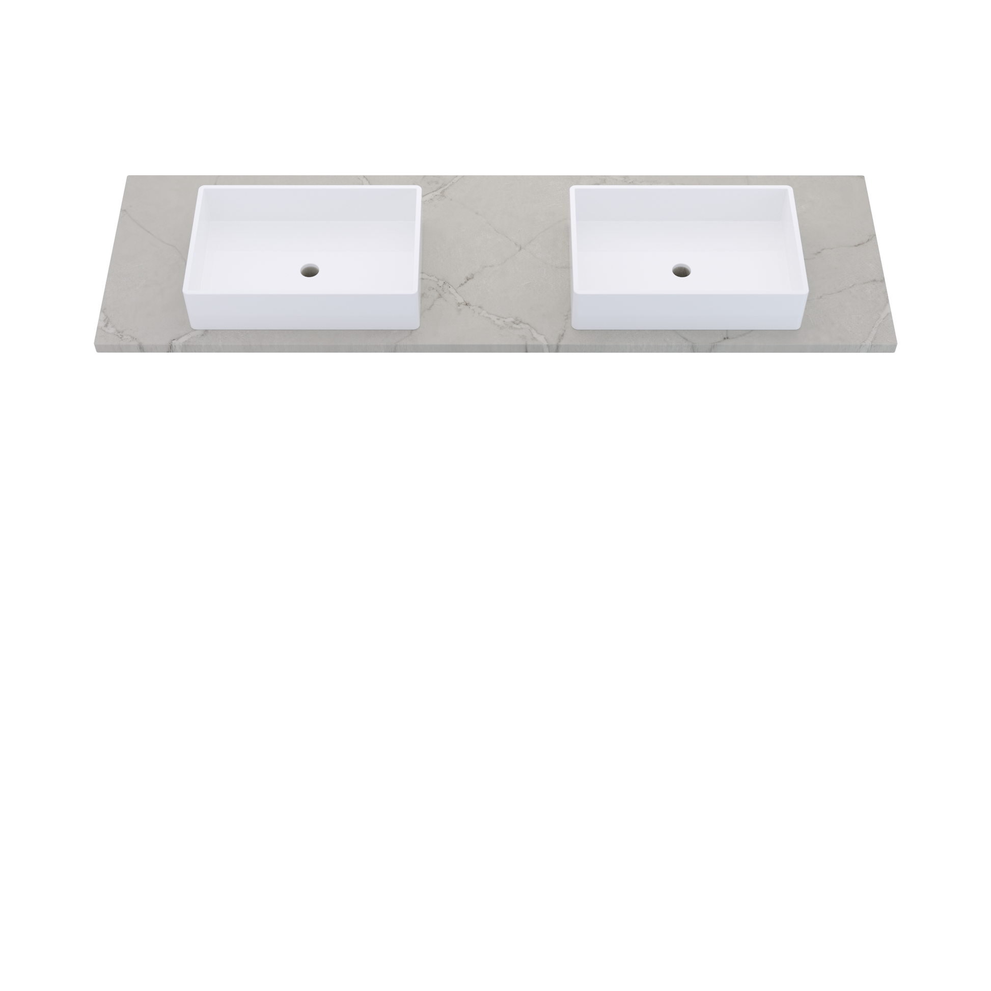 73" Vanderloc Silestone® Quartz Bathroom Vanity Top | Double Vigo Sink | Centered in Victorian Silver