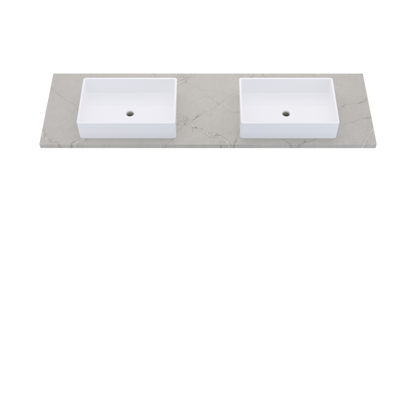 73" Vanderloc Silestone® Quartz Bathroom Vanity Top | Double Vigo Sink | Centered in Victorian Silver