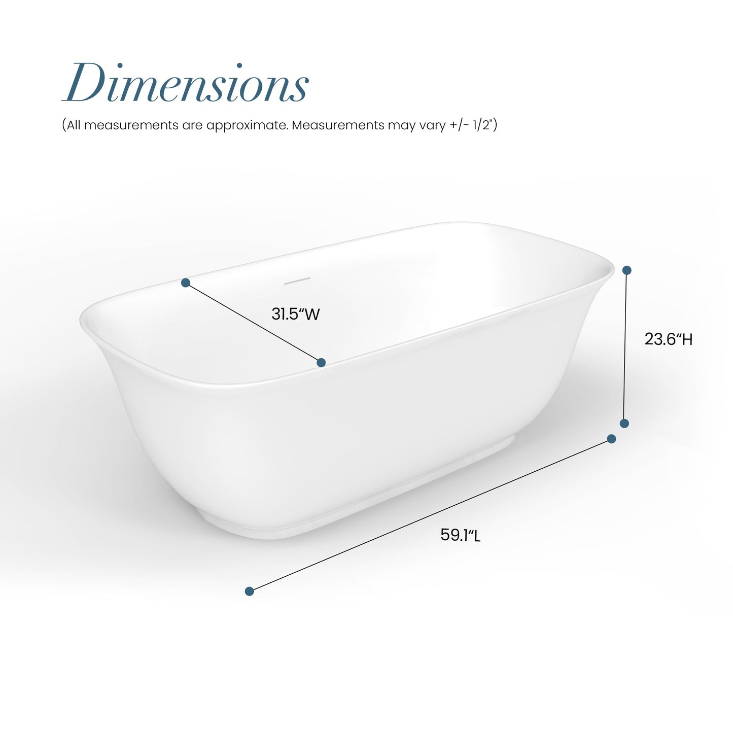 Vinnova, Orion 59" x 31.5" Soaking Bathtub