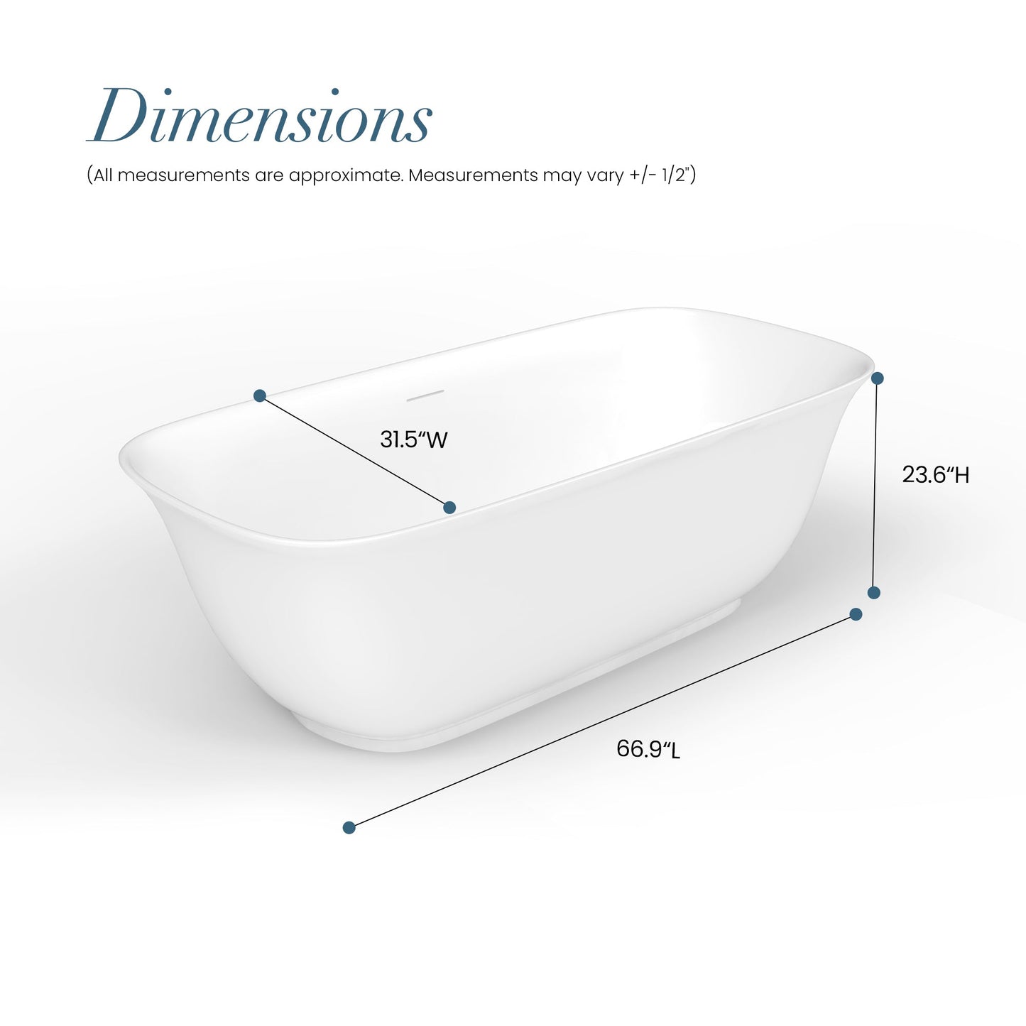 Vinnova Orion 67" x 31.5" Luxury Freestanding Soaking Bathtub | Acrylic | Modern Design