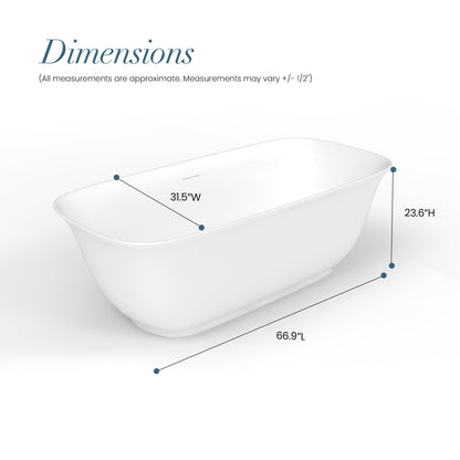 Vinnova Orion 67" x 31.5" Luxury Freestanding Soaking Bathtub | Acrylic | Modern Design