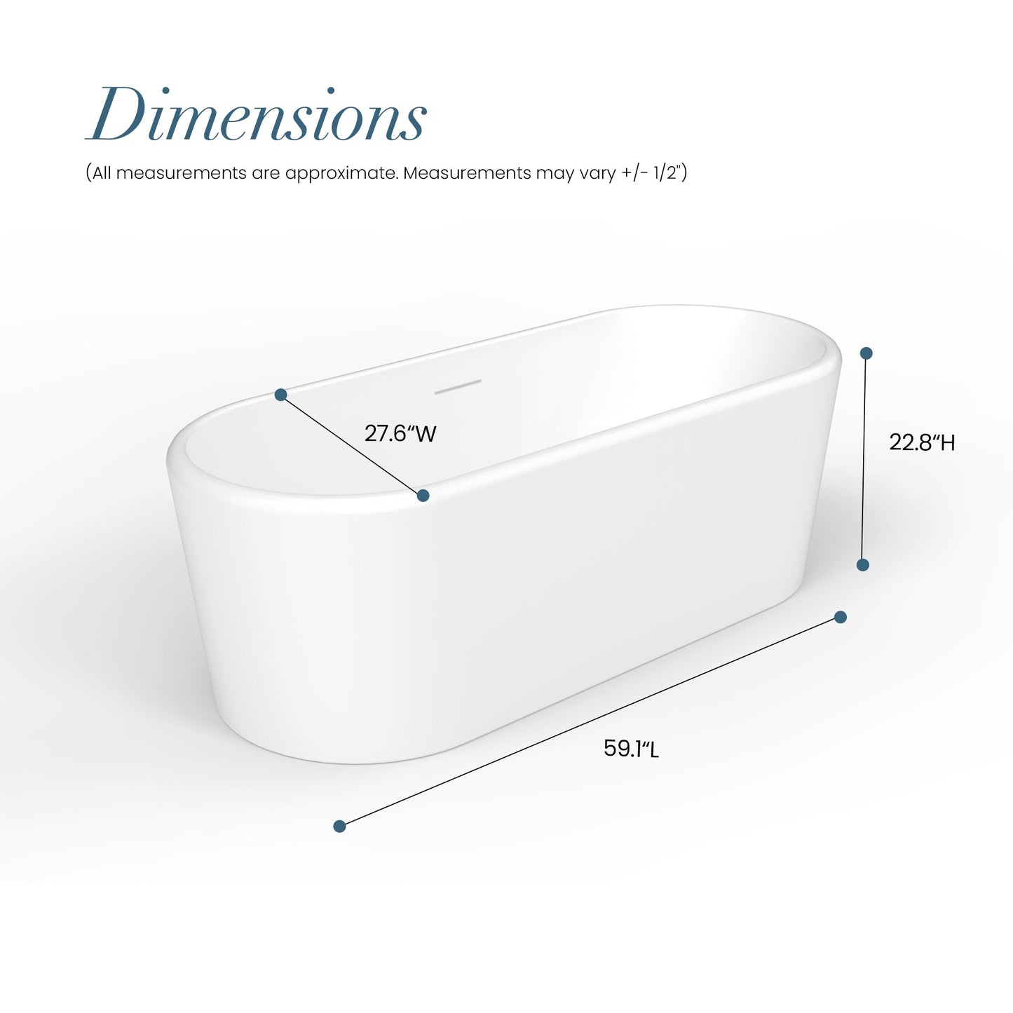 Vinnova, Caserta 59" x 27.6" Soaking Bathtub