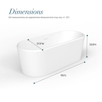 Vinnova, Caserta 59" x 27.6" Soaking Bathtub