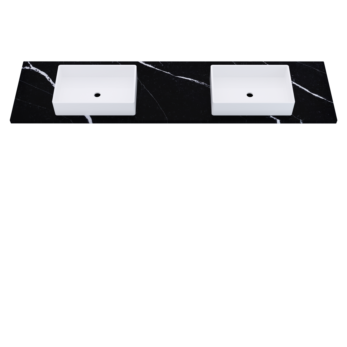 85" Vanderloc Silestone® Quartz Bathroom Vanity Top | Double Vigo Sink | Centered in Eternal Marquina