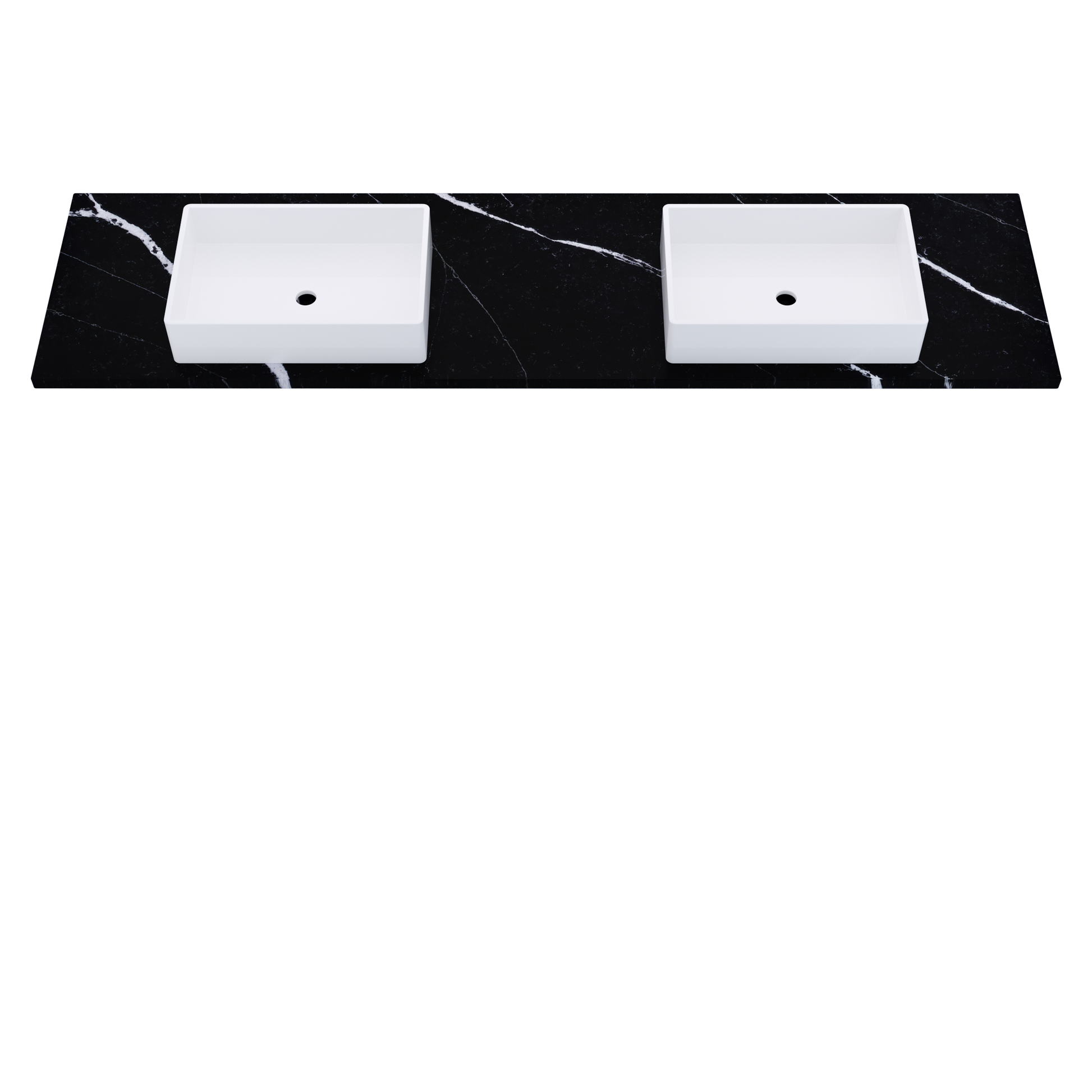 85" Vanderloc Silestone® Quartz Bathroom Vanity Top | Double Vigo Sink | Centered in Eternal Marquina