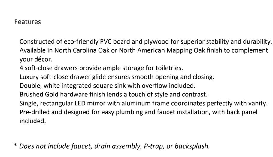 Vinnova, Huesca 60M" Double Sink Bath Vanity in North American Oak with White Composite Integral Square Sink Top and Mirror