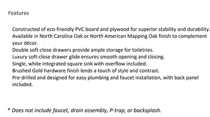 Vinnova, Huesca 24" Single Sink Bath Vanity in North American Oak with White Composite Integral Square Sink Top