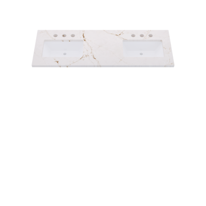 61" Vanderloc Silestone® Quartz Bathroom Vanity Top | Double Rectangle Sink | Offset in Versailles Ivory