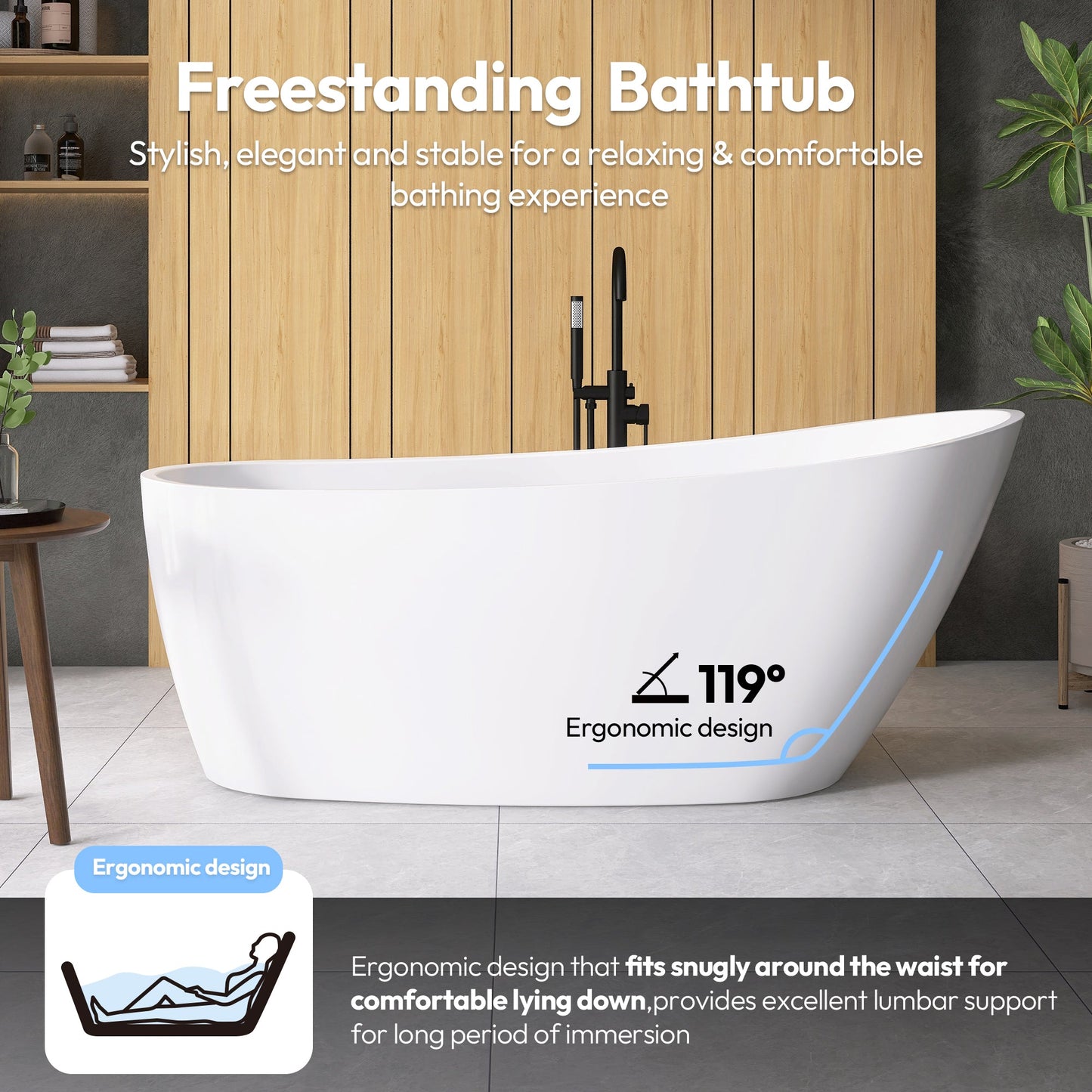Vinnova, Lahore 59.1" x 29.1" Soaking Bathtub