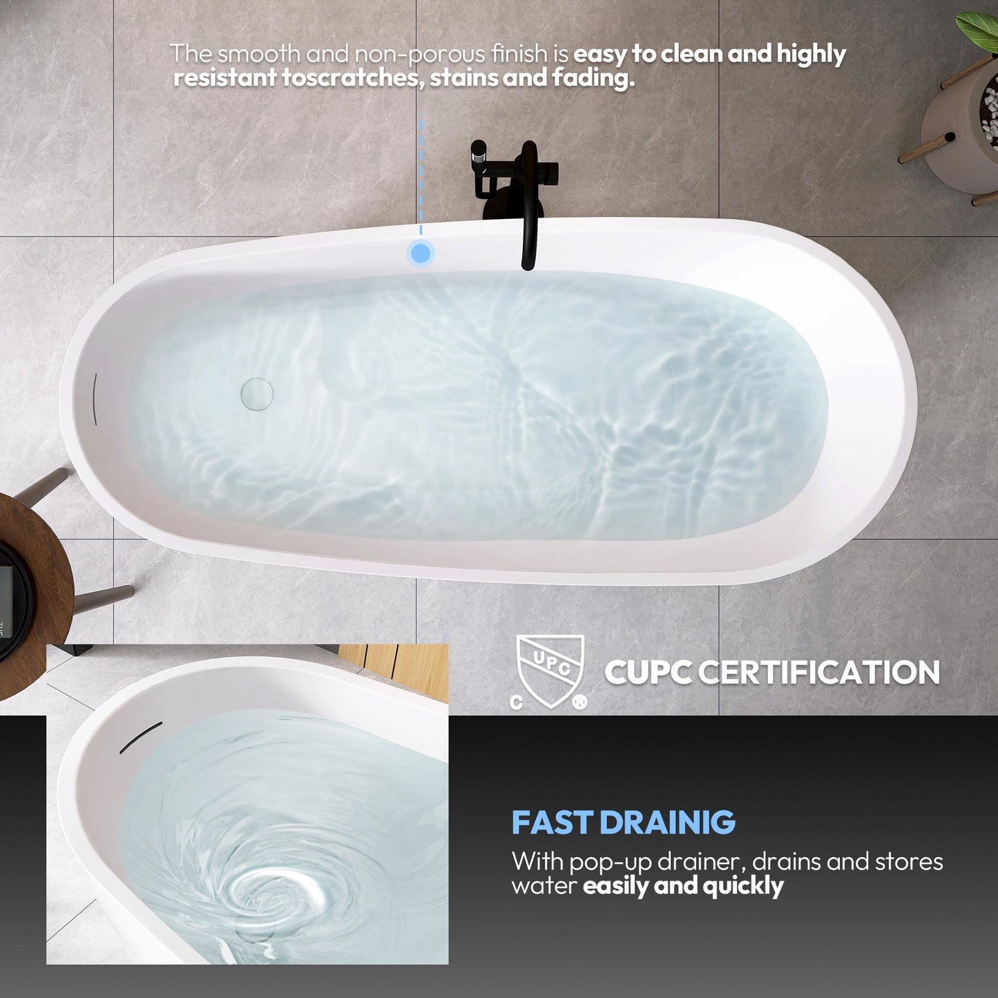 Vinnova, Lahore 59.1" x 29.1" Soaking Bathtub
