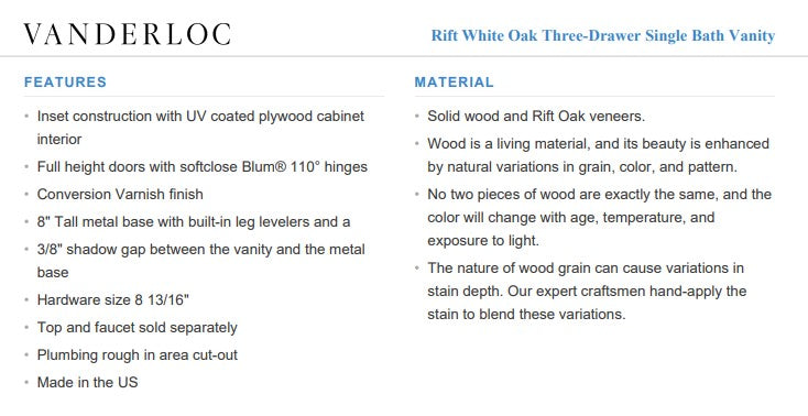 Vanderloc Rift White Oak Three-Drawer Single Bath Vanity