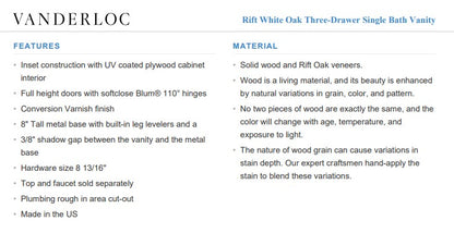 Vanderloc Rift White Oak Three-Drawer Single Bath Vanity