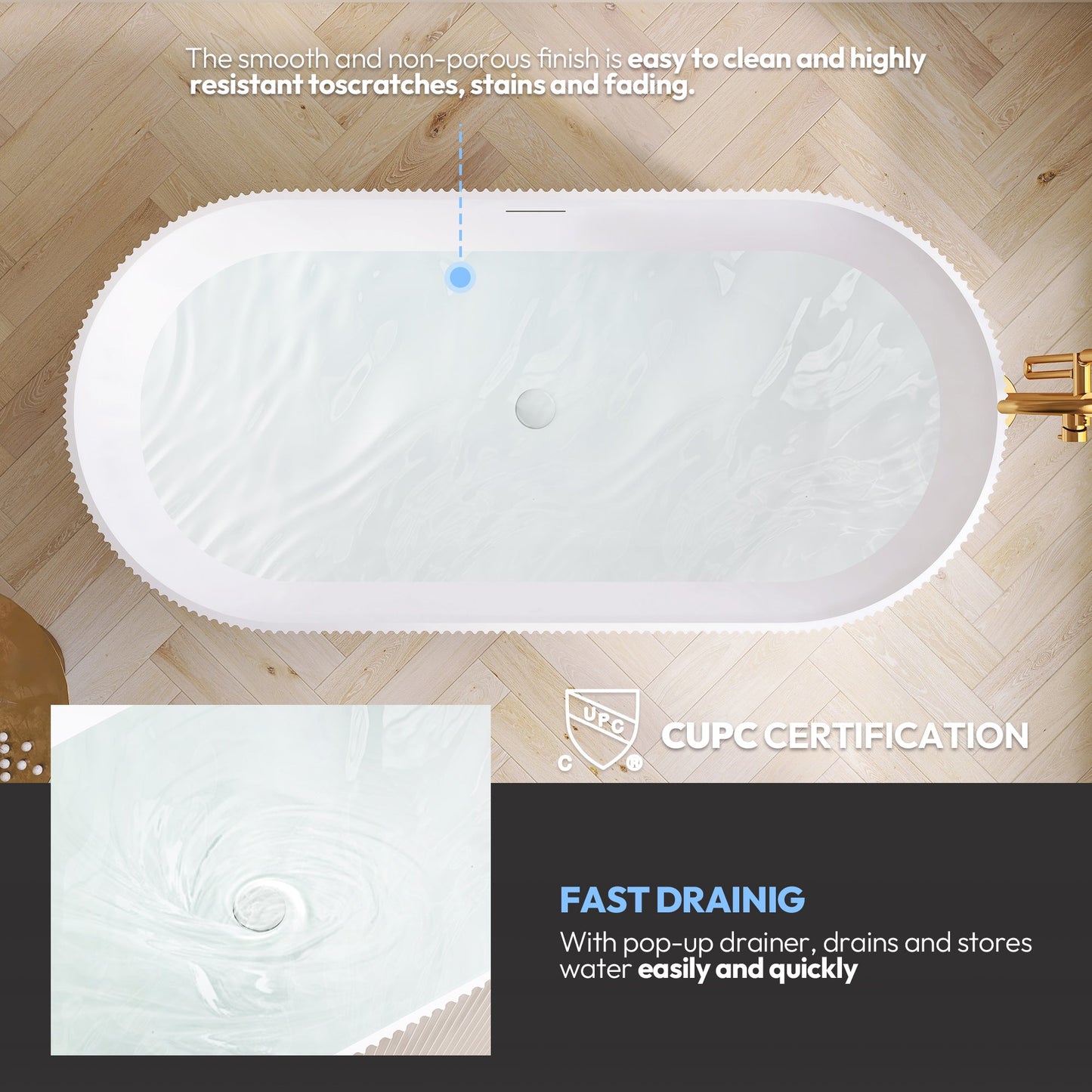 Vinnova, Linyi 59.1" x 31.5" Soaking Bathtub