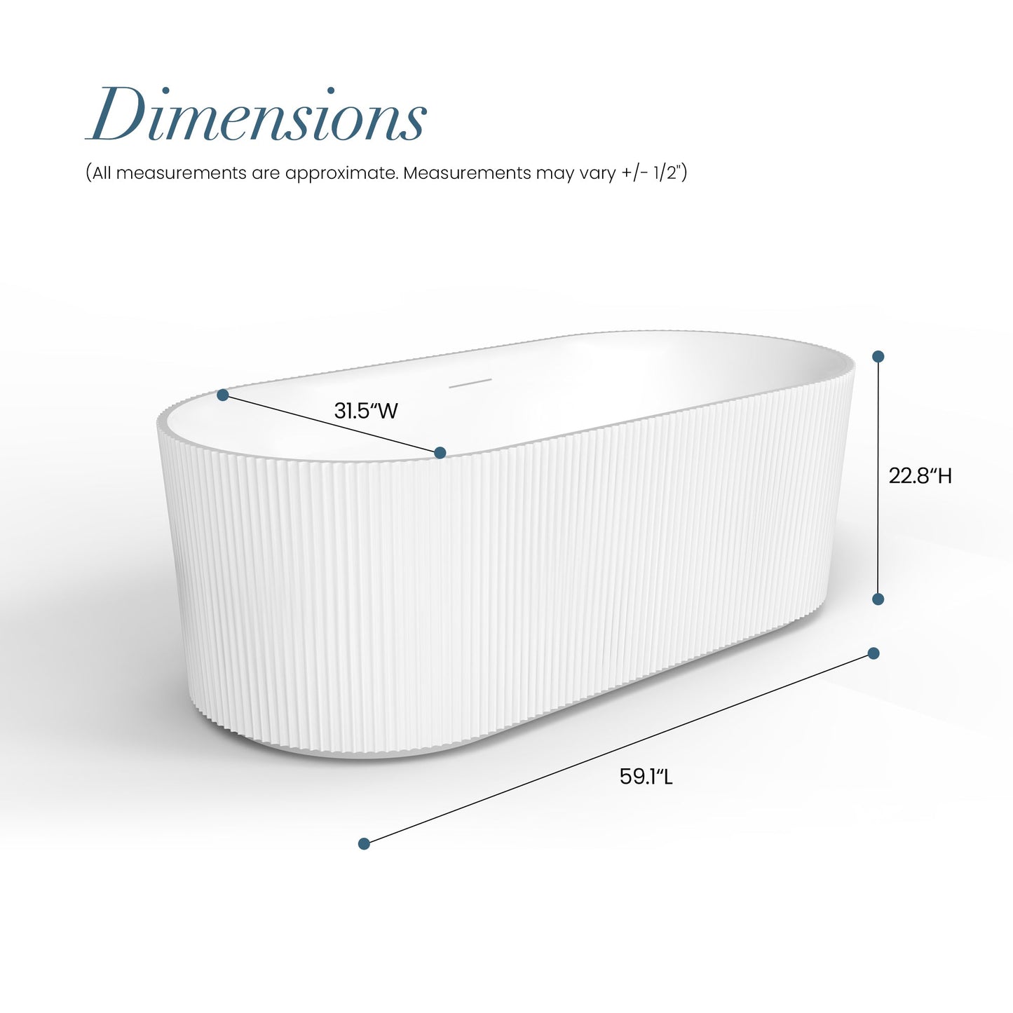 Vinnova, Linyi 59.1" x 31.5" Soaking Bathtub
