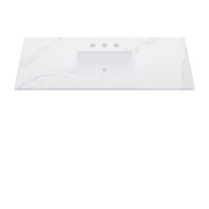 55" Vanderloc Silestone® Quartz Bathroom Vanity Top | Single Rectangle Sink | Centered in Et Calacatta Gold