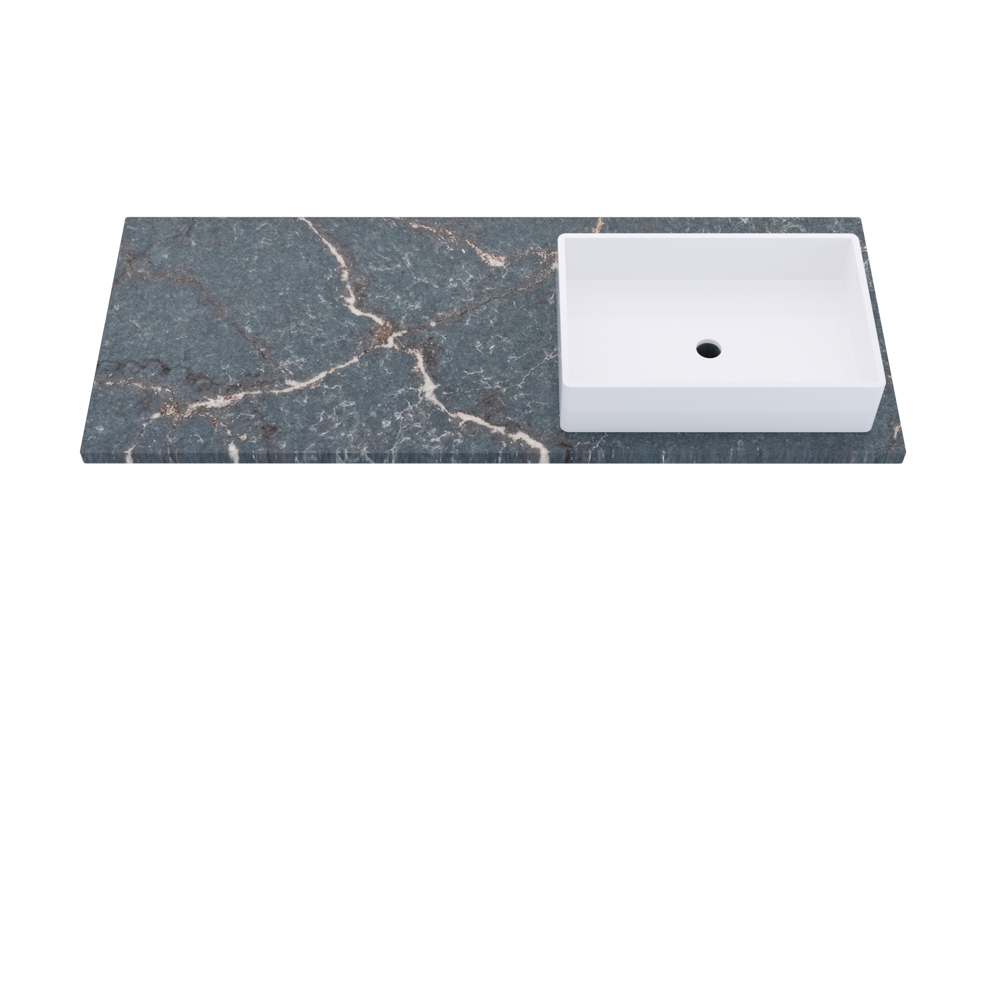 55" Vanderloc Silestone® Quartz Bathroom Vanity Top | Single Vigo Sink | Offset in Parisien Bleu