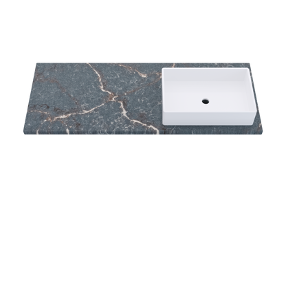 55" Vanderloc Silestone® Quartz Bathroom Vanity Top | Single Vigo Sink | Offset in Parisien Bleu