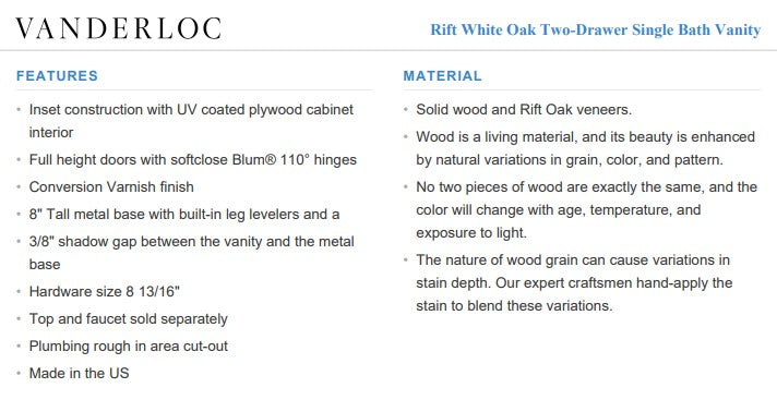 Vanderloc Rift White Oak Two-Drawer Single Bath Vanity