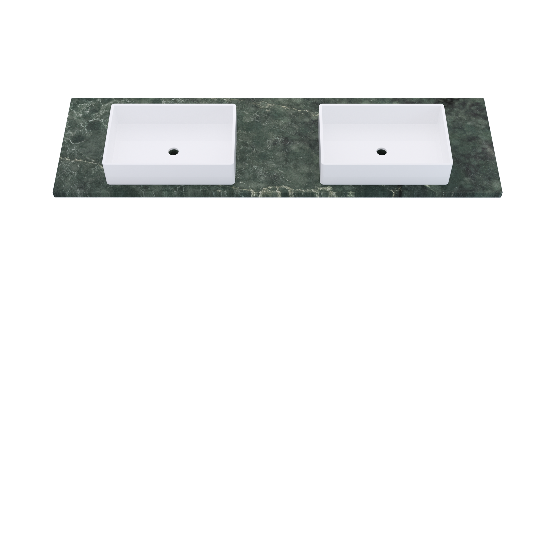 73" Vanderloc Silestone® Quartz Bathroom Vanity Top | Double Vigo Sink | Centered in Jardin Emerald