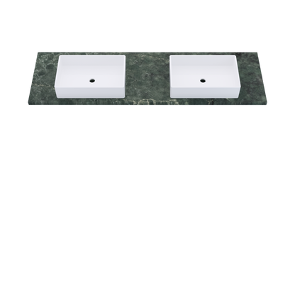 73" Vanderloc Silestone® Quartz Bathroom Vanity Top | Double Vigo Sink | Centered in Jardin Emerald