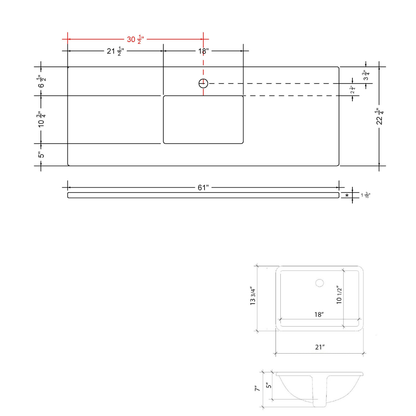 Vanderloc 61" Silestone® Quartz Vanity Top Single Rectangle Centered Sink