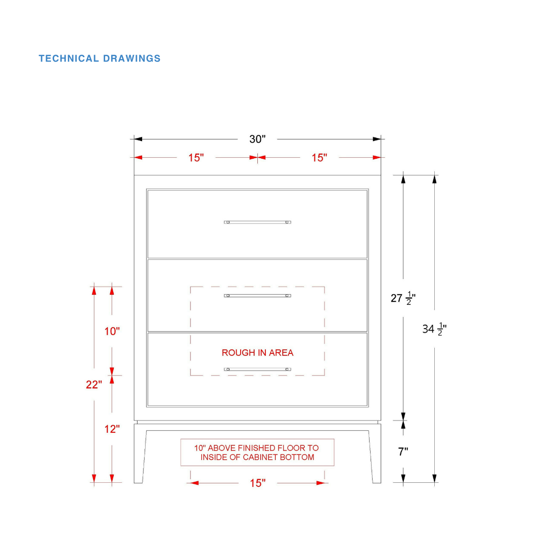 Vanderloc Alexandra Three-Drawer Single Bath Vanity - Vanderloc bathroom vanity product dimensions