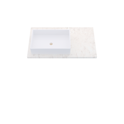 37" Vanderloc Silestone® Quartz Bathroom Vanity Top | Single Rectangle Sink | Offset in Snowy Ibiza