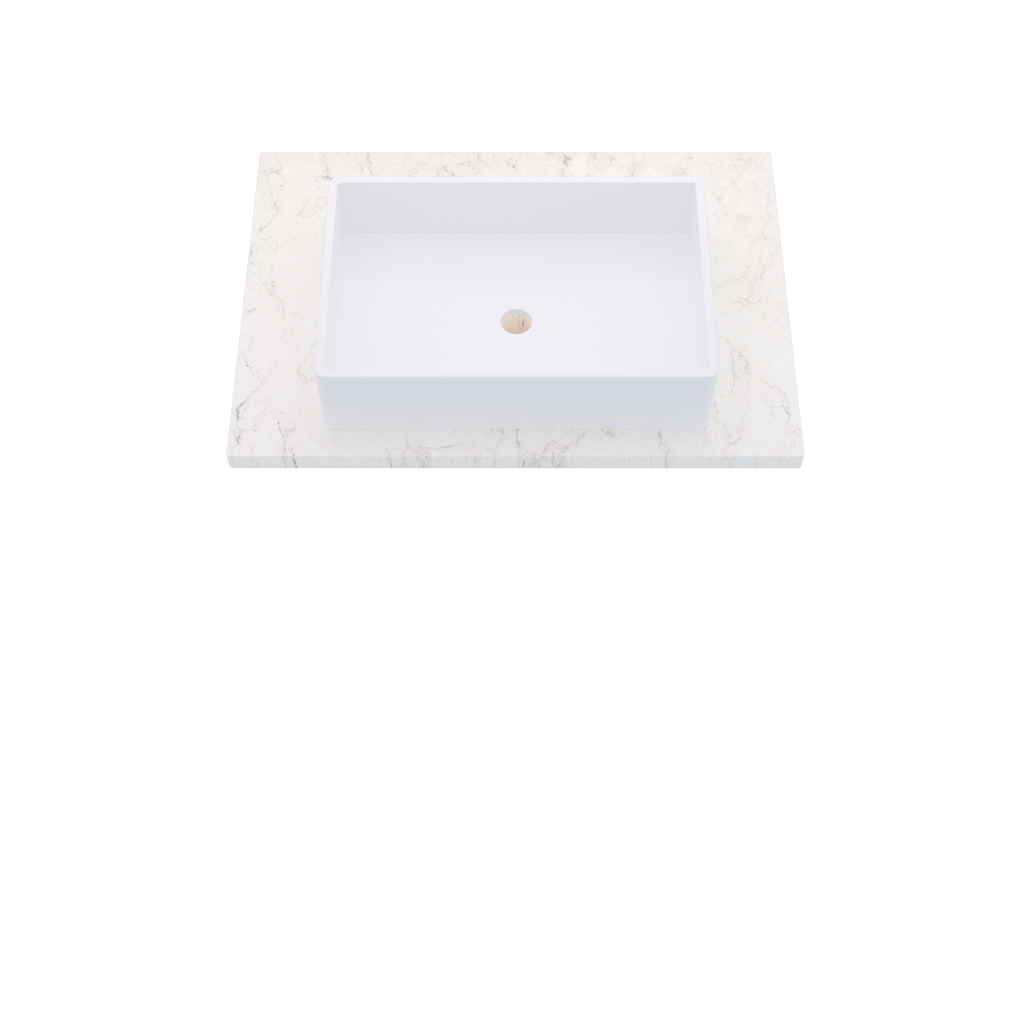 31" Vanderloc Silestone® Quartz Bathroom Vanity Top | Single Vigo Sink | Centered in Snowy Ibiza