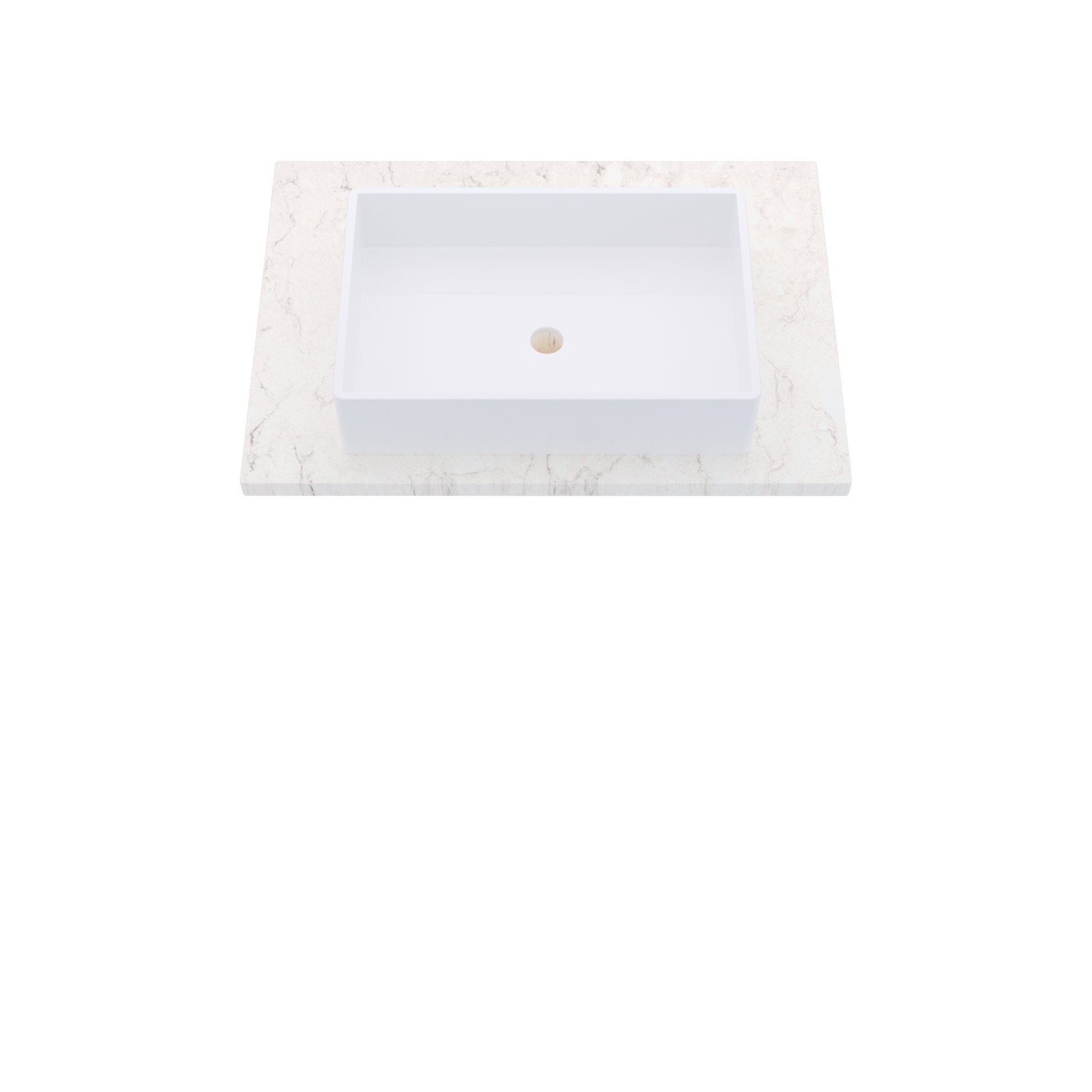 31" Vanderloc Silestone® Quartz Bathroom Vanity Top | Single Vigo Sink | Centered in Snowy Ibiza