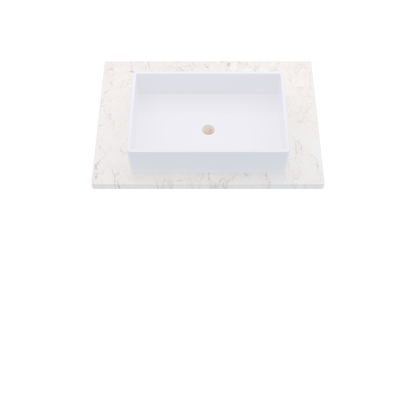 31" Vanderloc Silestone® Quartz Bathroom Vanity Top | Single Vigo Sink | Centered in Snowy Ibiza