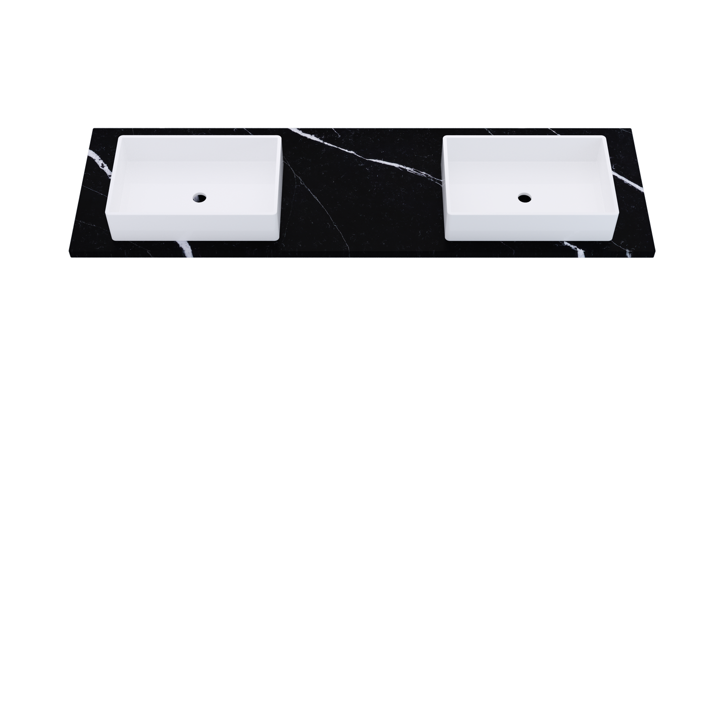 73" Vanderloc Silestone® Quartz Bathroom Vanity Top | Double Vigo Sink | Offset in Eternal Marquina