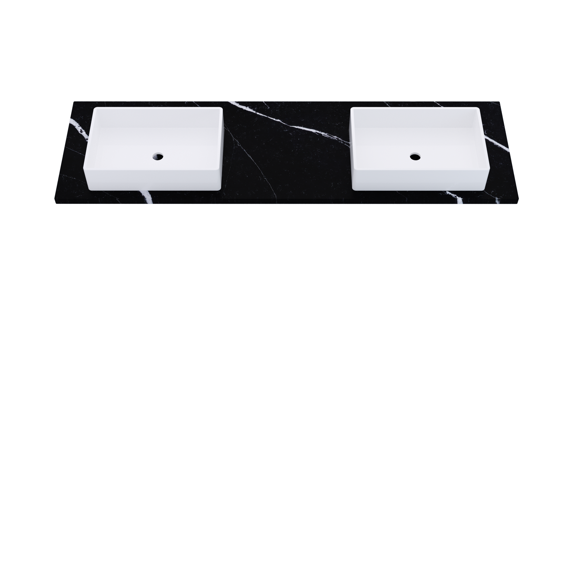 73" Vanderloc Silestone® Quartz Bathroom Vanity Top | Double Vigo Sink | Offset in Eternal Marquina