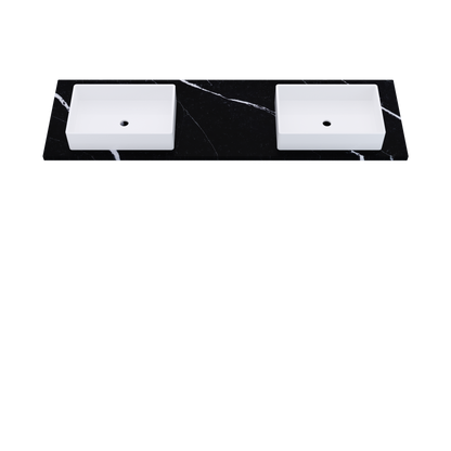 73" Vanderloc Silestone® Quartz Bathroom Vanity Top | Double Vigo Sink | Offset in Eternal Marquina