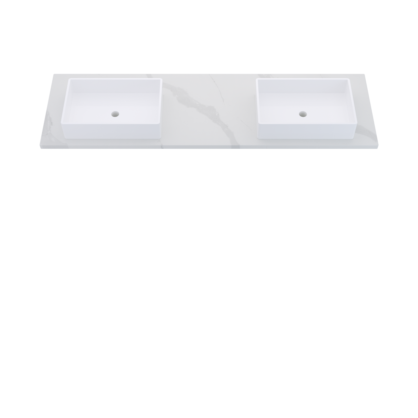 73" Vanderloc Silestone® Quartz Bathroom Vanity Top | Double Vigo Sink | Offset in Classic Calacatta