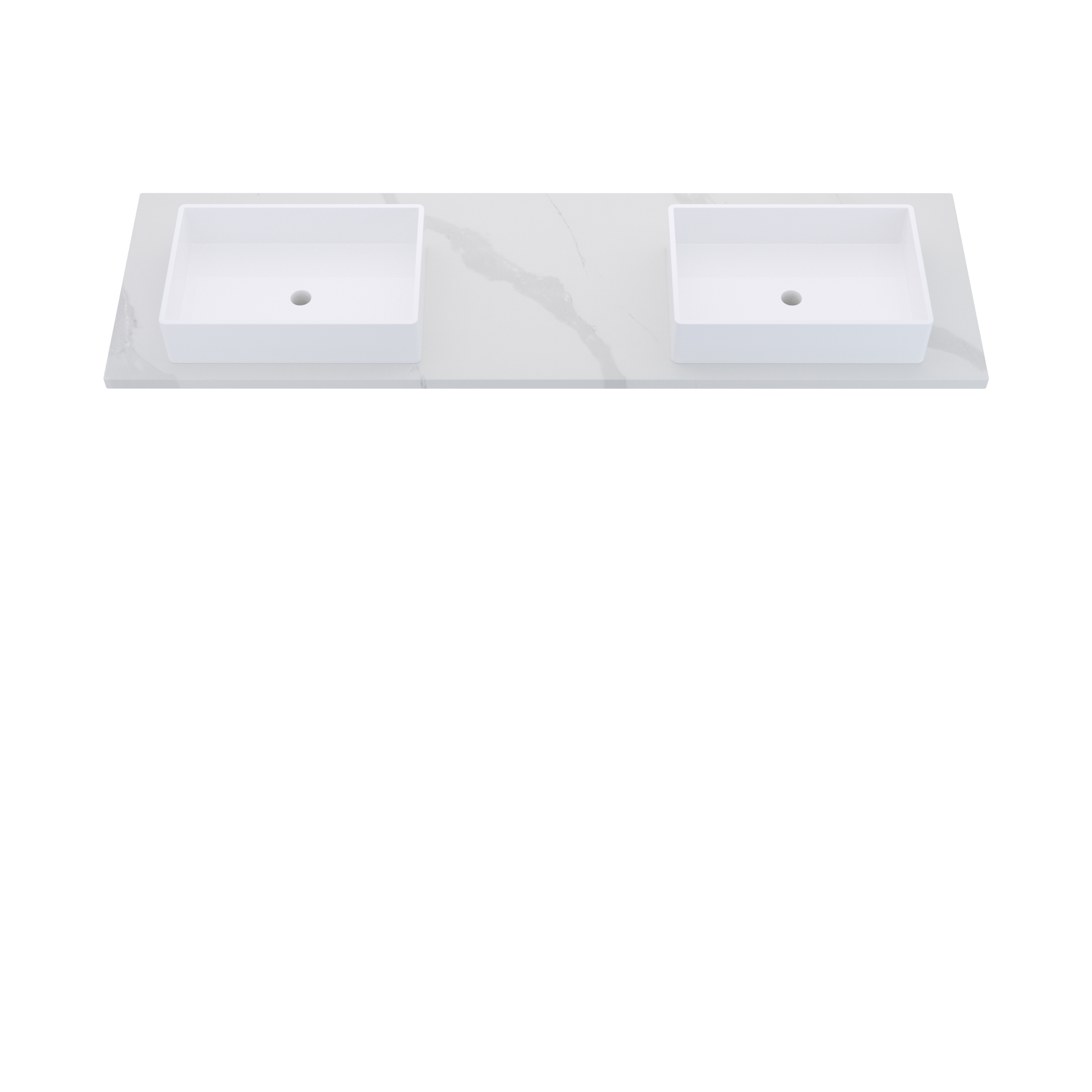73" Vanderloc Silestone® Quartz Bathroom Vanity Top | Double Vigo Sink | Offset in Classic Calacatta