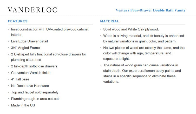 Vanderloc Ventura Four-Drawer Double bathroom vanity — view 7