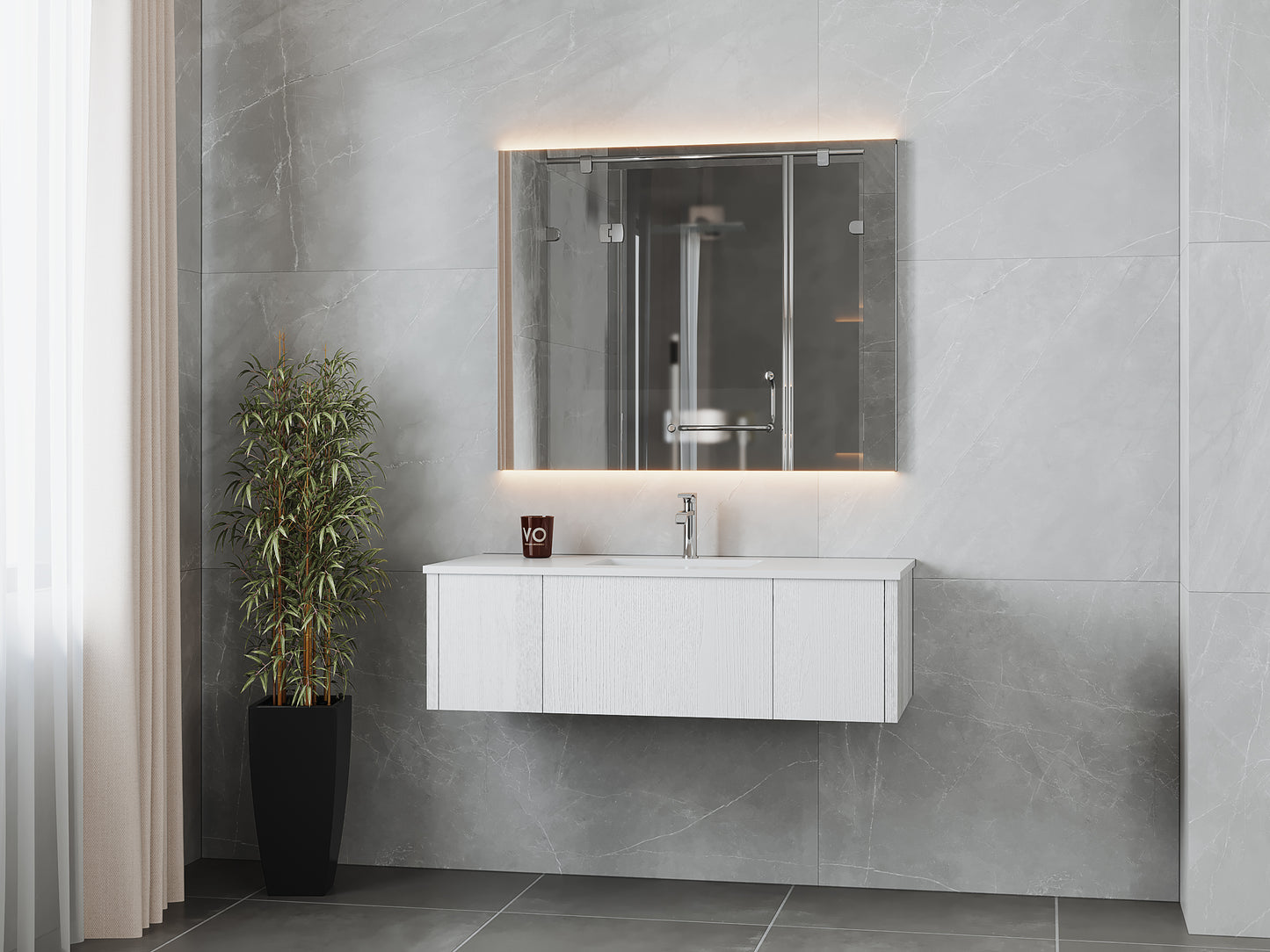 48" Laviva Legno vanity cabinet in Alabaster White — shown with a Matte White VIVA Stone countertop, which is sold separately and not included (cabinet only).