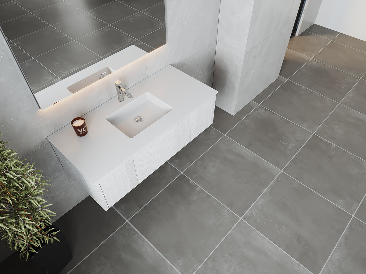 48" Laviva Legno vanity cabinet in Alabaster White — shown with a Matte White VIVA Stone countertop, which is sold separately and not included (cabinet only).