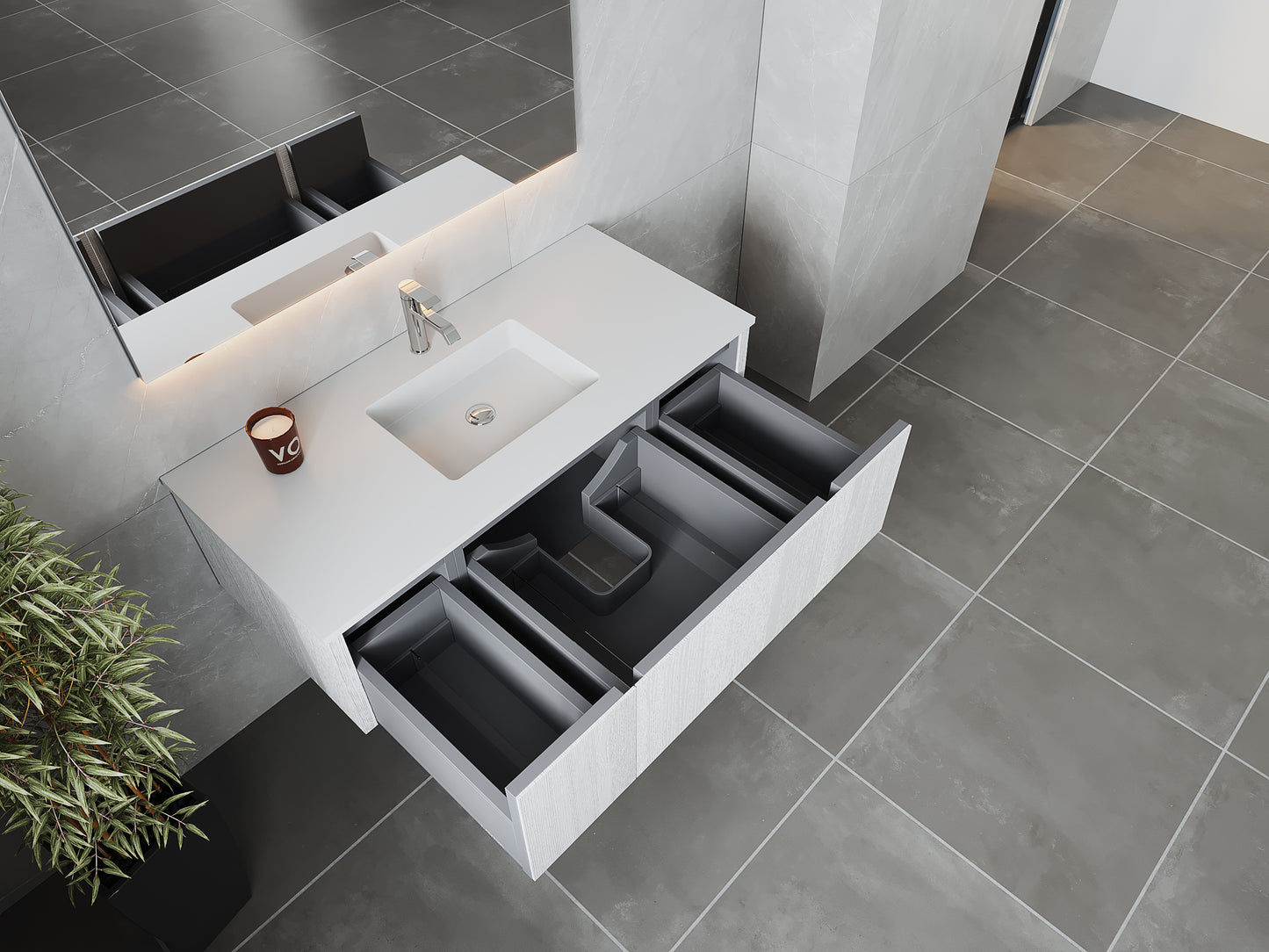 48" Laviva Legno vanity cabinet in Alabaster White — shown with a Matte White VIVA Stone countertop, which is sold separately and not included (cabinet only).