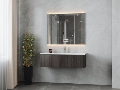 48" Laviva Legno vanity cabinet in Carbon Oak — shown with a Matte White VIVA Stone countertop, which is sold separately and not included (cabinet only).
